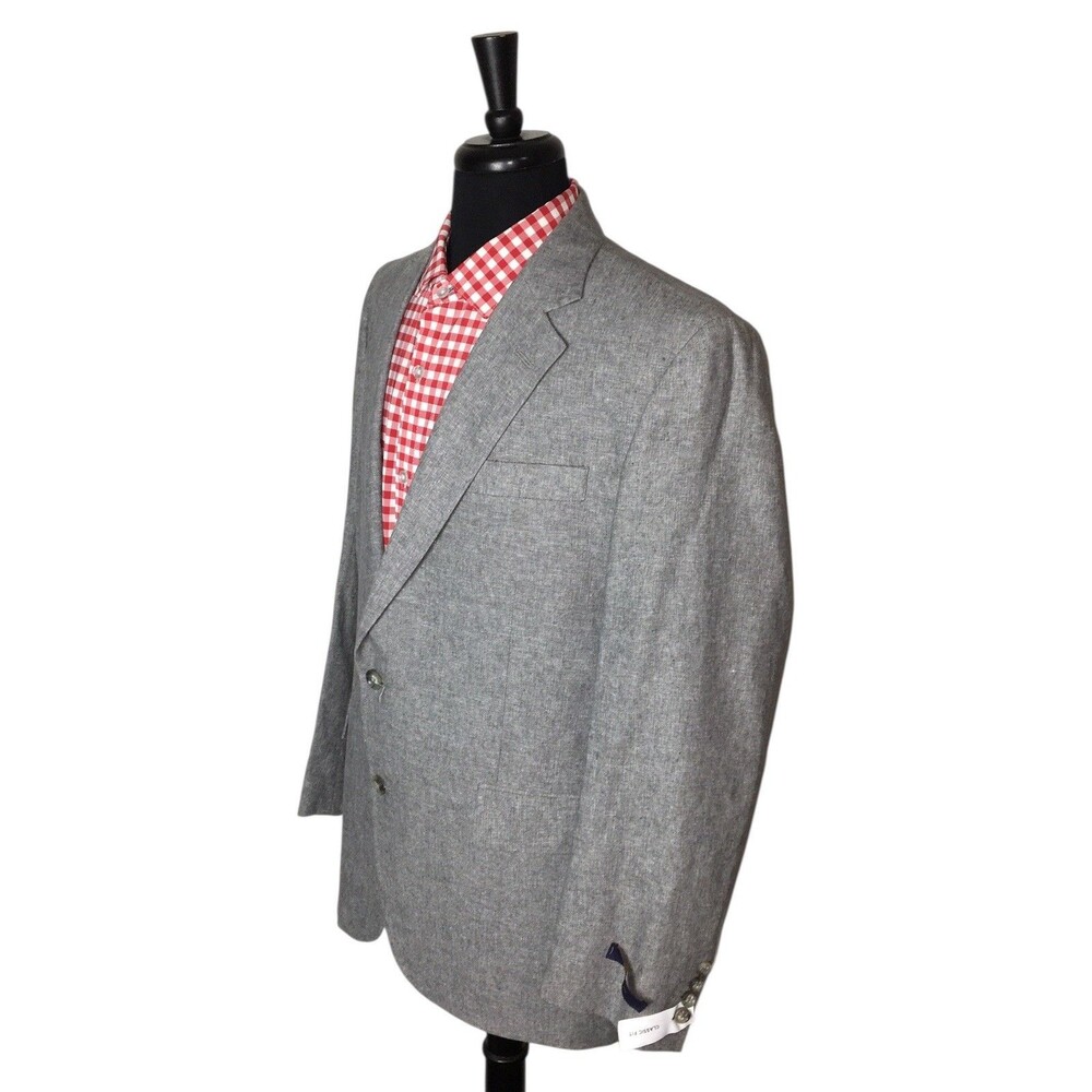 NEW Stafford Classic Fit Gray Sport Coat Blazer Linen/Cotton Mens 44R